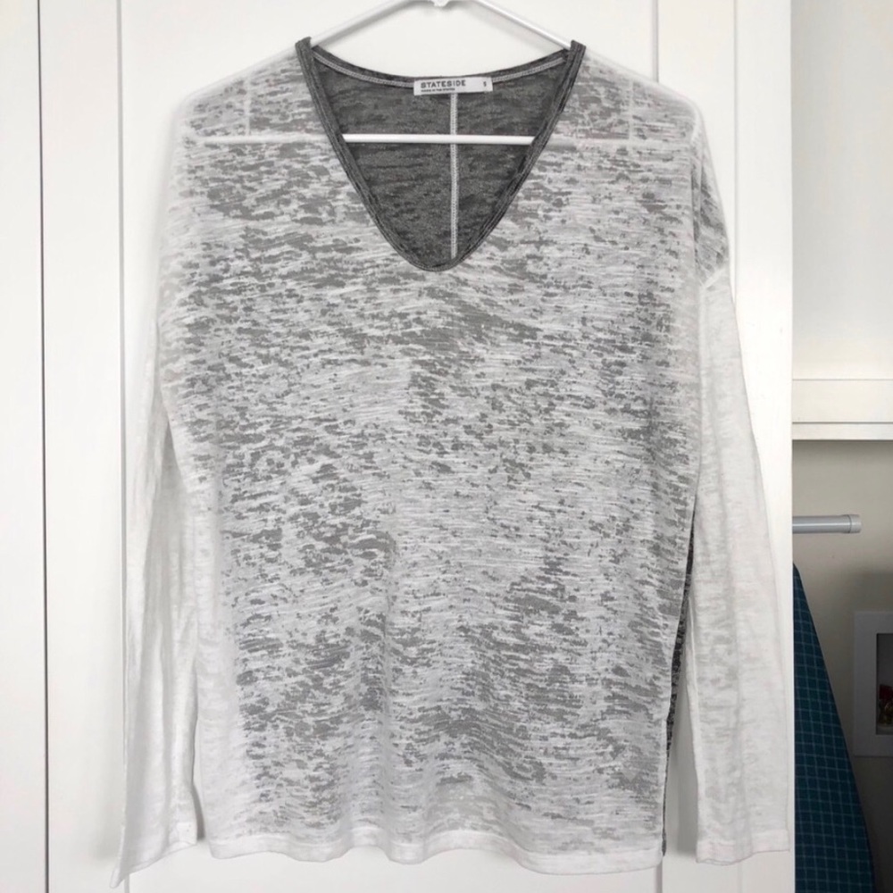 STATESIDE long sleeve slub shirt white/ black Sz S